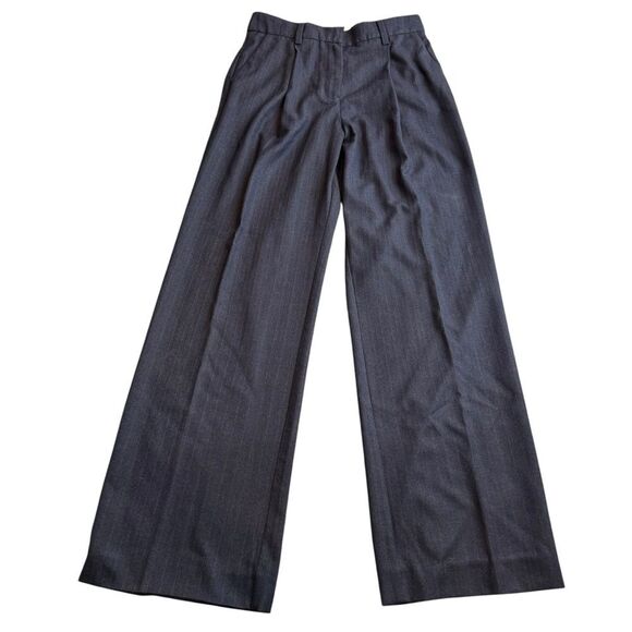 Reformation Size 6 Wide Leg Trouser Pants Charcoal Black Pinstripe Academia Work - Picture 2 of 9